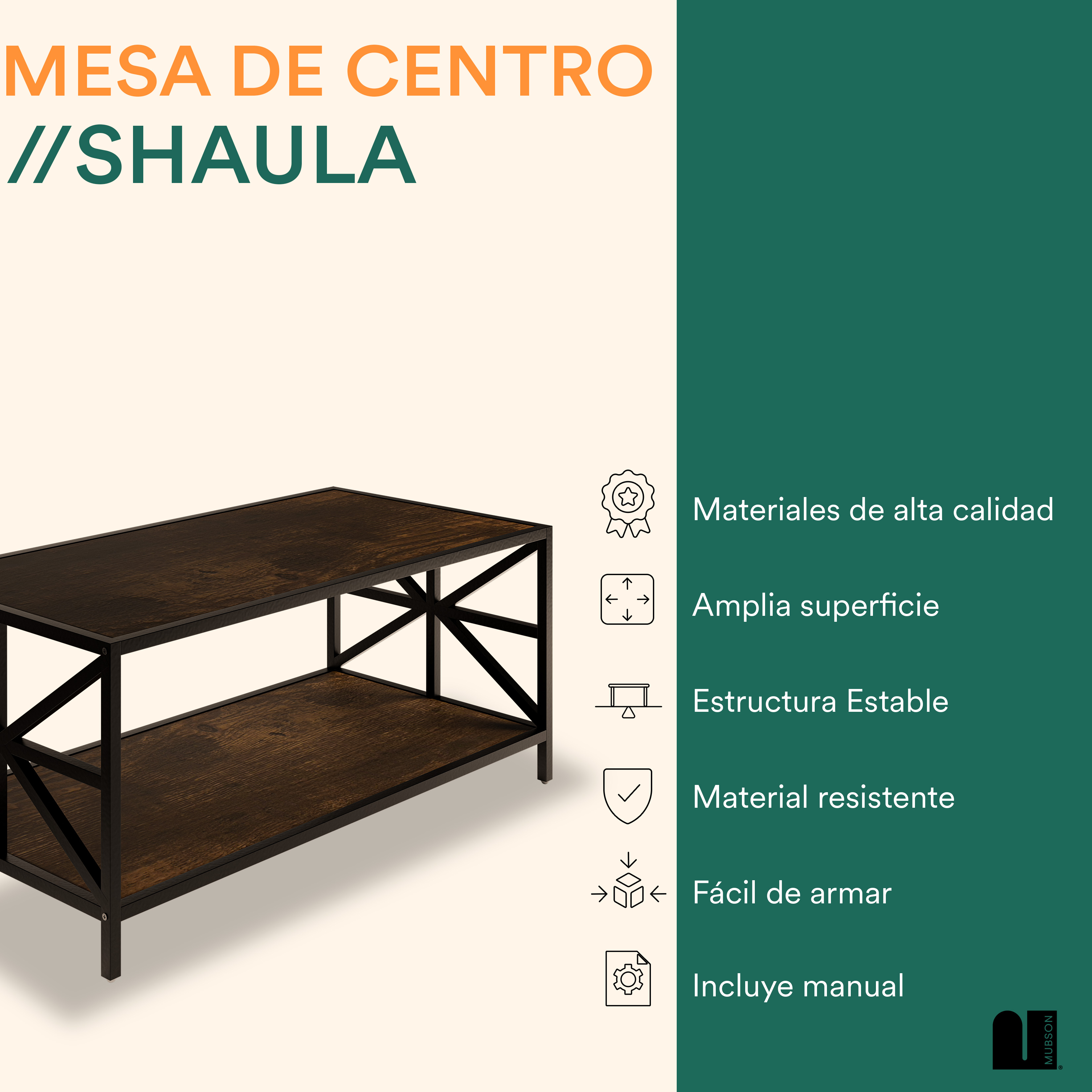 Foto 2 | Mesa De Centro Rectangular Mubson Mesa Shaula color Café