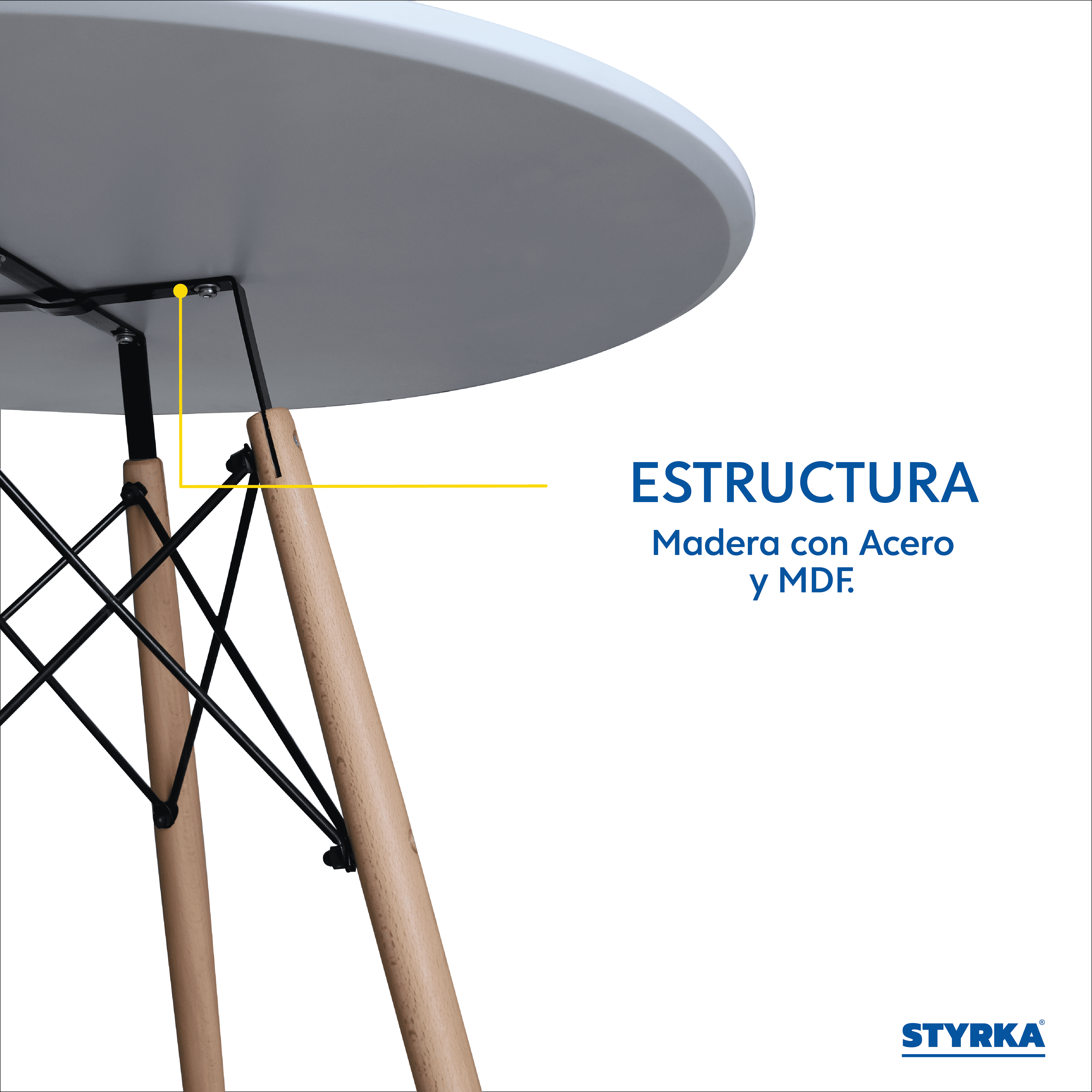 Foto 3 | Mesa Redonda De Madera Eames Styrka Minimalista color Blanco