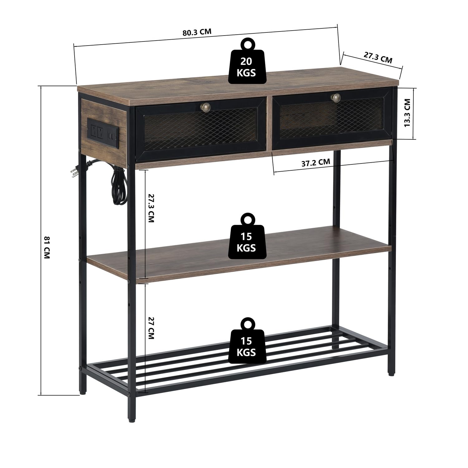 Foto 4 | Consola FurnitureR Sharon Marrón 80.3 x 27.3 x 81 cm