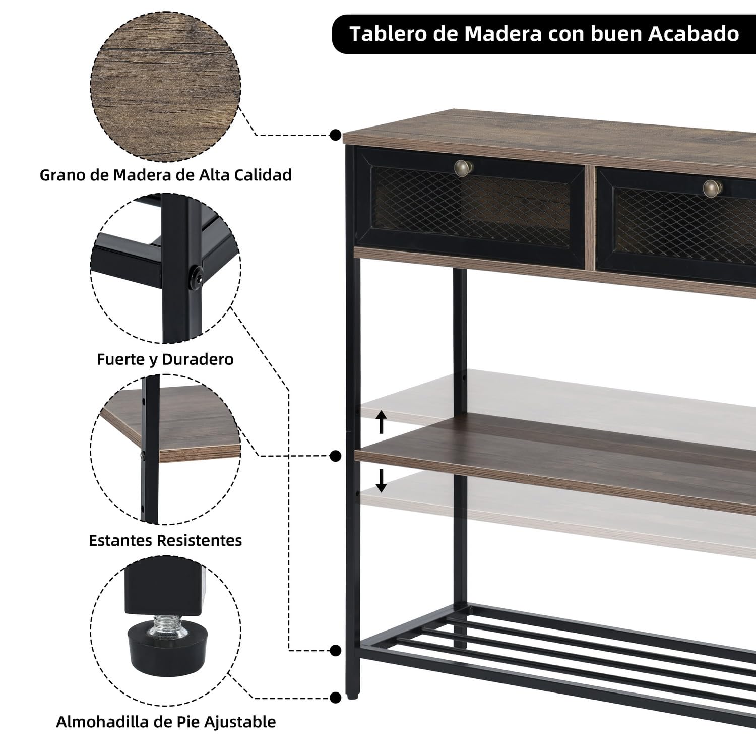 Foto 6 | Consola FurnitureR Sharon Marrón 80.3 x 27.3 x 81 cm