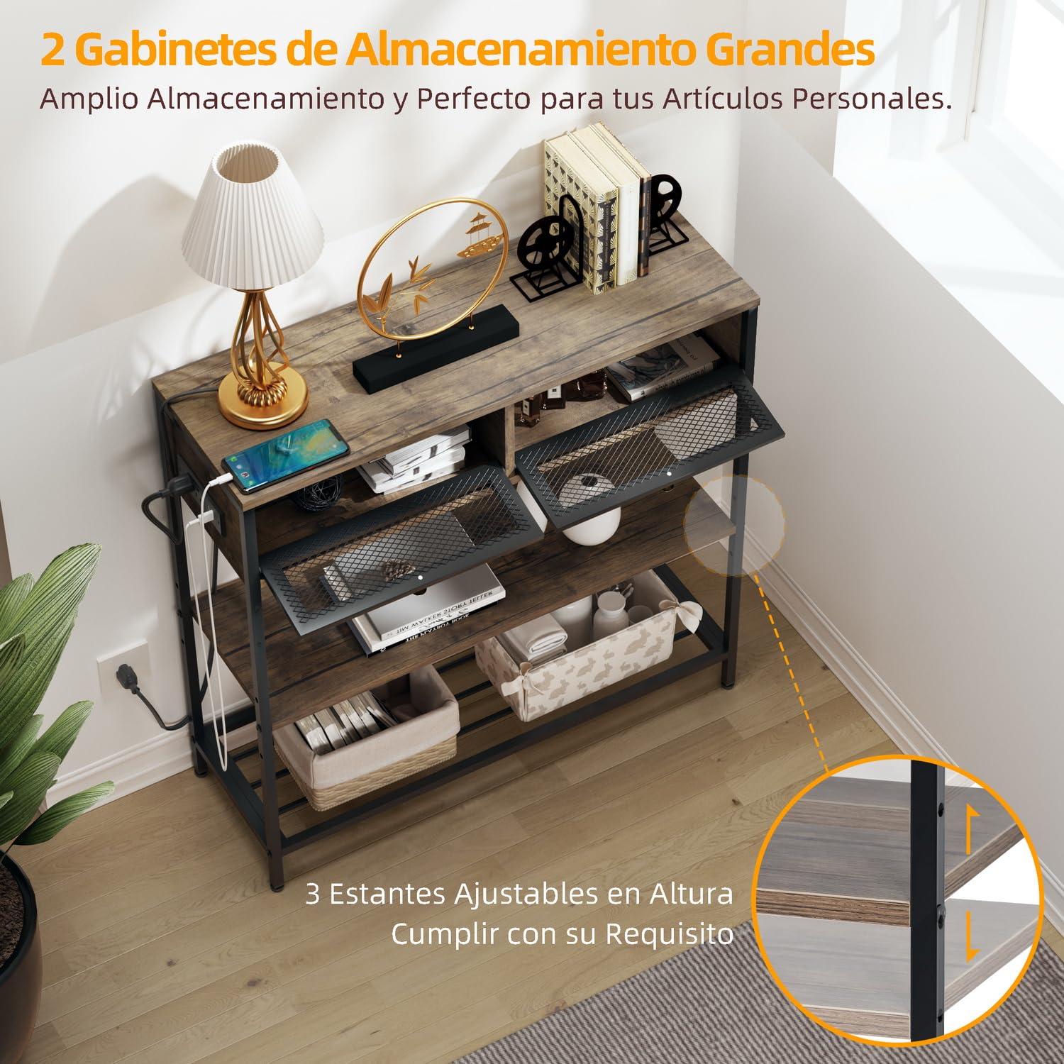 Foto 8 pulgar | Consola FurnitureR Sharon Marrón 80.3 x 27.3 x 81 cm