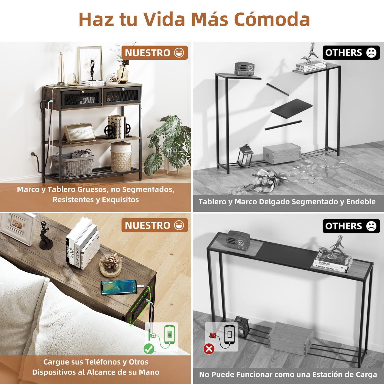 Foto 9 pulgar | Consola FurnitureR Sharon Marrón 80.3 x 27.3 x 81 cm