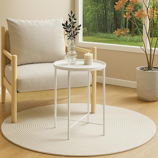 Foto 3 | Mesa Auxiliar De Metal Mesas Laterales Redondas Blanco Gomyhome