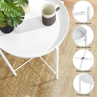 Foto 4 | Mesa Auxiliar De Metal Mesas Laterales Redondas Blanco Gomyhome
