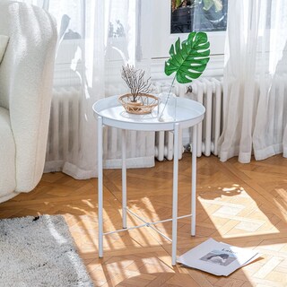 Foto 6 | Mesa Auxiliar De Metal Mesas Laterales Redondas Blanco Gomyhome