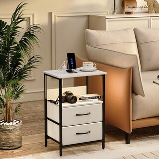 Foto 3 | Mesitas De Noche Con Luces Led Mesas Auxiliar De Carga 2 Puertos Usb 2 Tomas De Corriente Blanco Gomyhome