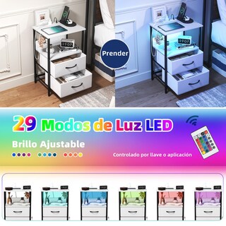 Foto 4 | Mesitas De Noche Con Luces Led Mesas Auxiliar De Carga 2 Puertos Usb 2 Tomas De Corriente Blanco Gomyhome