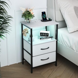 Foto 5 | Mesitas De Noche Con Luces Led Mesas Auxiliar De Carga 2 Puertos Usb 2 Tomas De Corriente Blanco Gomyhome