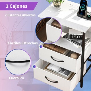 Foto 7 | Mesitas De Noche Con Luces Led Mesas Auxiliar De Carga 2 Puertos Usb 2 Tomas De Corriente Blanco Gomyhome