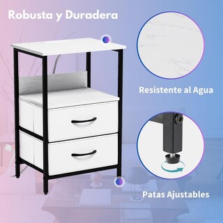 Foto 8 | Mesitas De Noche Con Luces Led Mesas Auxiliar De Carga 2 Puertos Usb 2 Tomas De Corriente Blanco Gomyhome