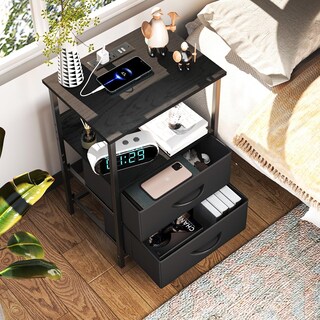 Foto 1 | Mesitas De Noche Con Luces Led Mesas Auxiliar De Carga 2 Puertos Usb 2 Tomas De Corriente Negro Gomyhome
