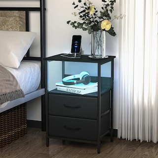 Foto 5 | Mesitas De Noche Con Luces Led Mesas Auxiliar De Carga 2 Puertos Usb 2 Tomas De Corriente Negro Gomyhome