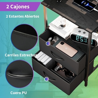 Foto 6 | Mesitas De Noche Con Luces Led Mesas Auxiliar De Carga 2 Puertos Usb 2 Tomas De Corriente Negro Gomyhome