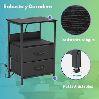 Foto 8 | Mesitas De Noche Con Luces Led Mesas Auxiliar De Carga 2 Puertos Usb 2 Tomas De Corriente Negro Gomyhome