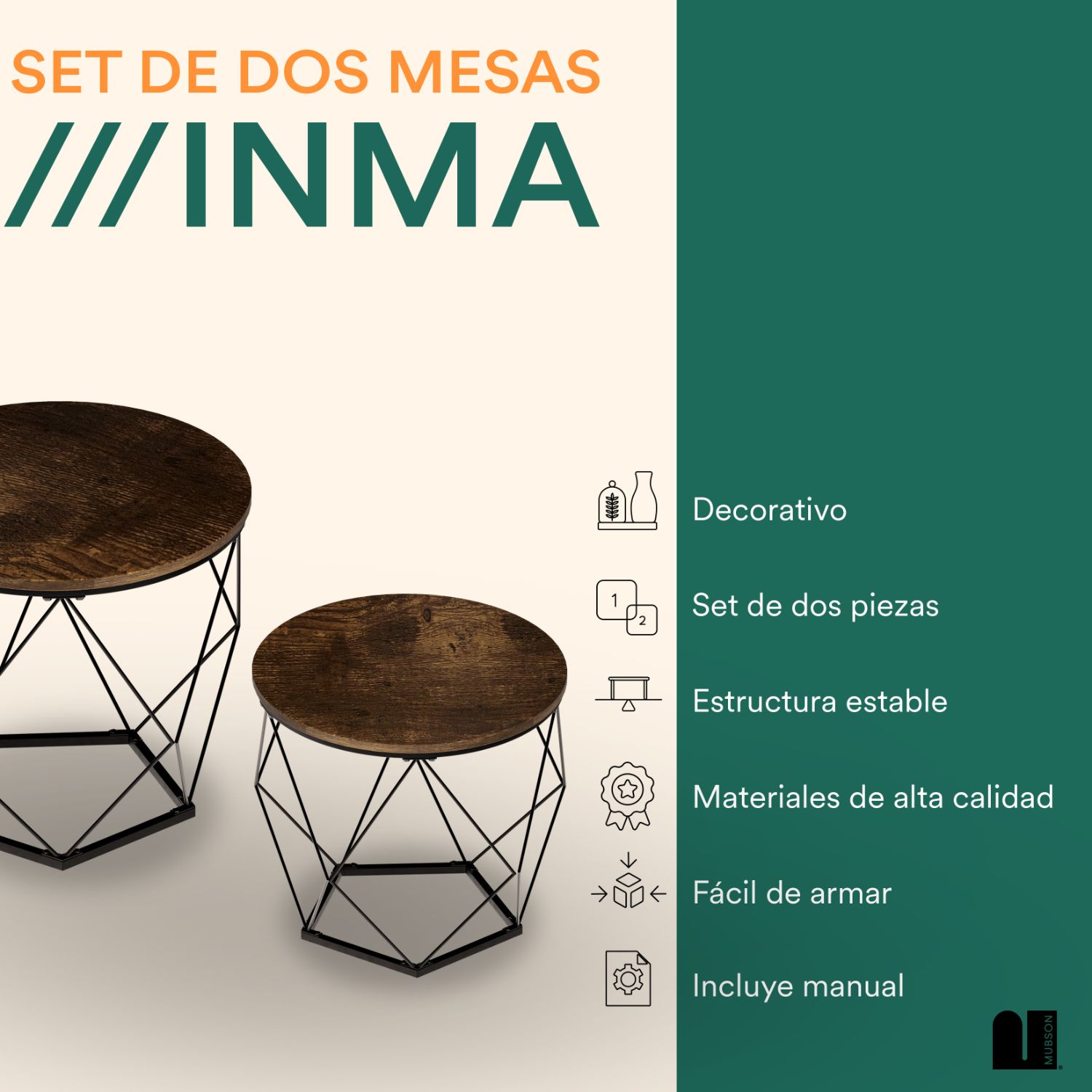 Foto 2 | Set de 2 Mesas de Centro color Marrón Mubson Inma para Sala o Recamara