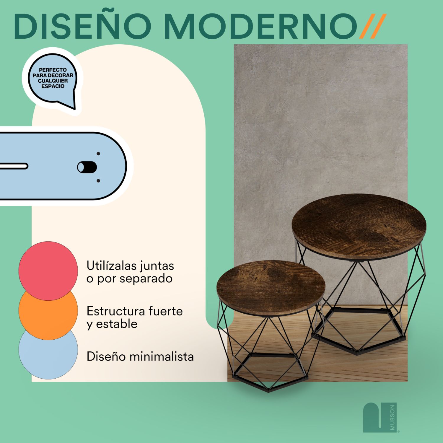 Foto 5 pulgar | Set de 2 Mesas de Centro color Marrón Mubson Inma para Sala o Recamara