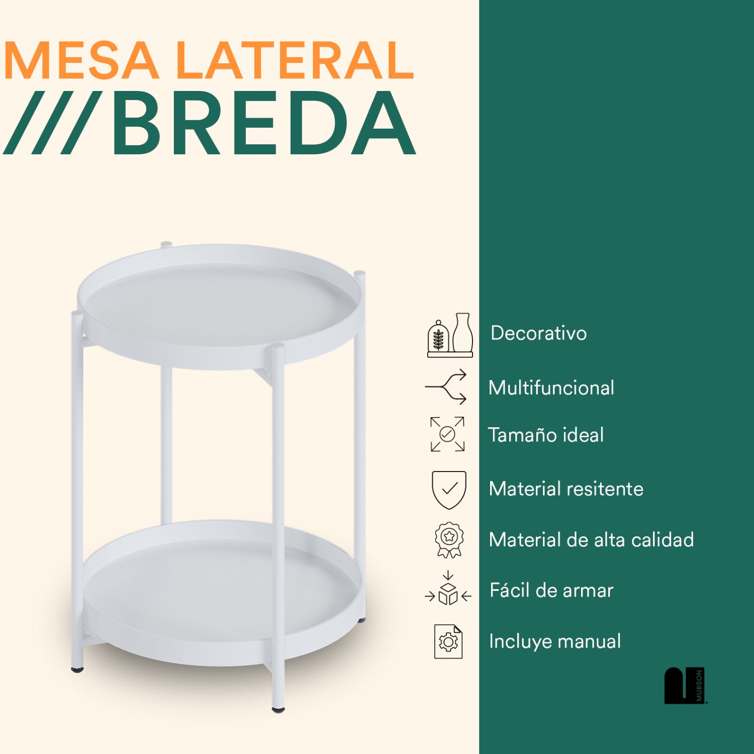 Foto 2 | Mesa Auxiliar de Sala o Recámara Mubson Blanco