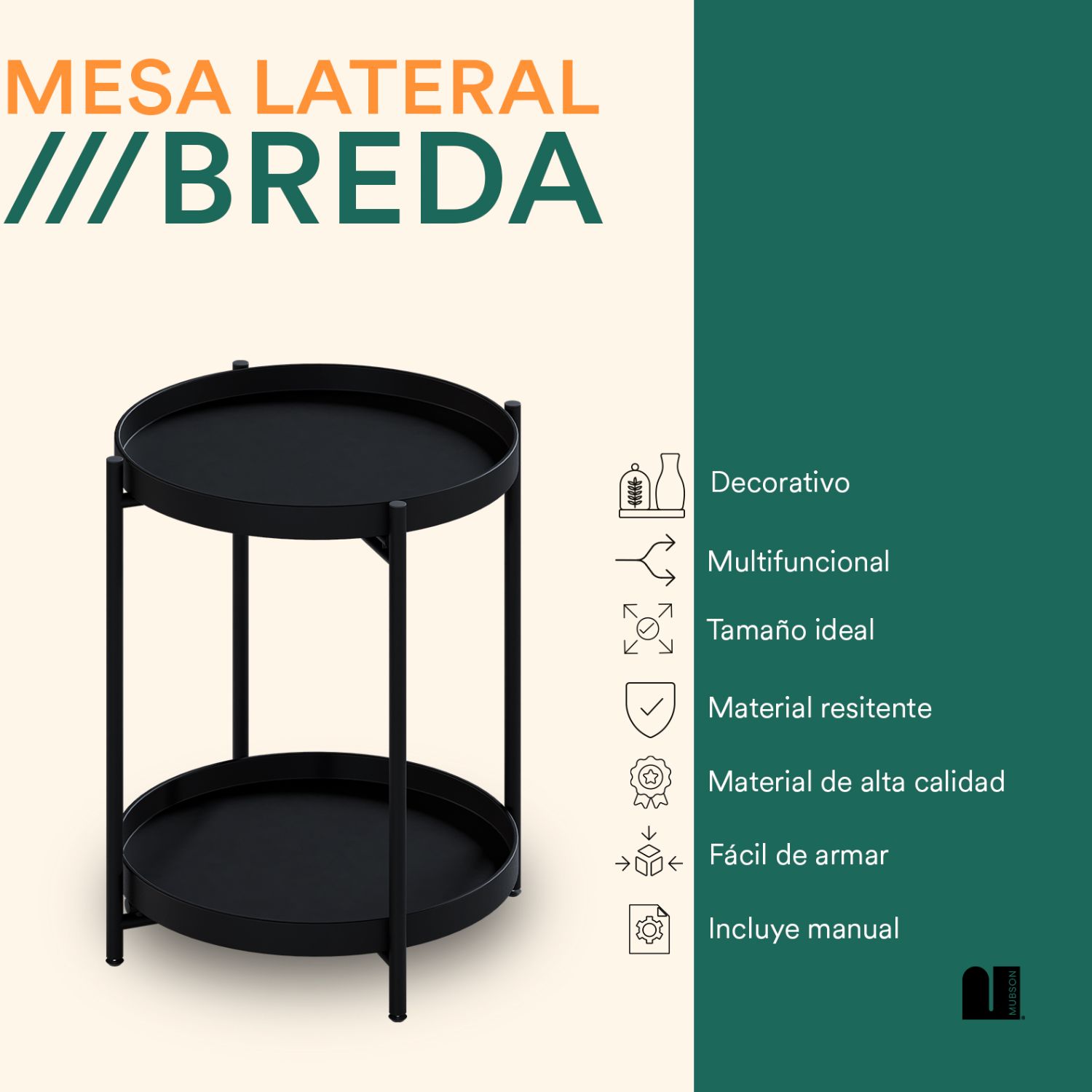 Foto 3 pulgar | Mesa Auxiliar de Sala O Recámara Mubson Negro