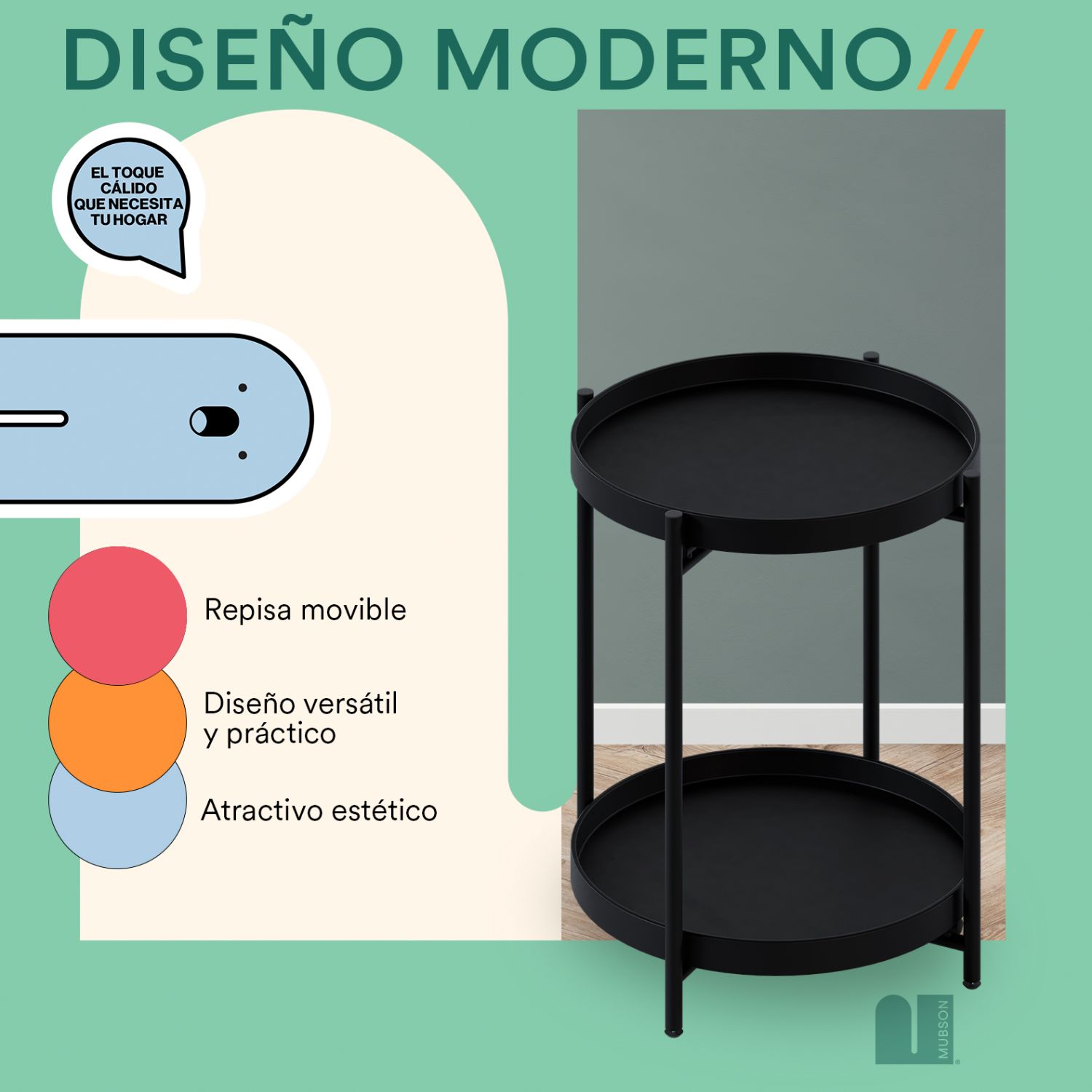 Foto 5 pulgar | Mesa Auxiliar de Sala O Recámara Mubson Negro
