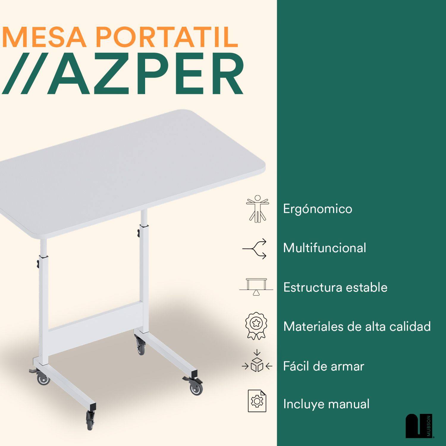 Foto 3 pulgar | Mesa Auxiliar Mubson. Escritorio Portátil Azper