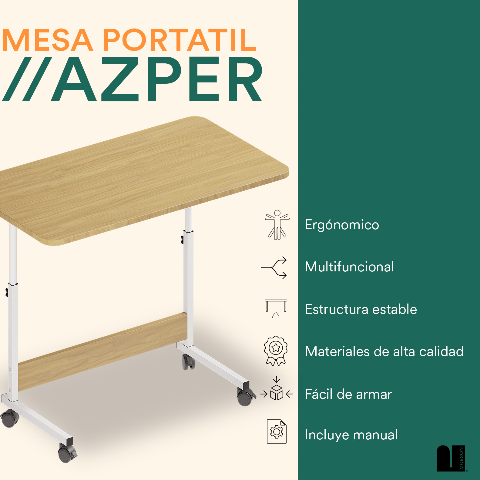 Foto 2 | Mesa Auxiliar Mubson. Escritorio Portátil Azper