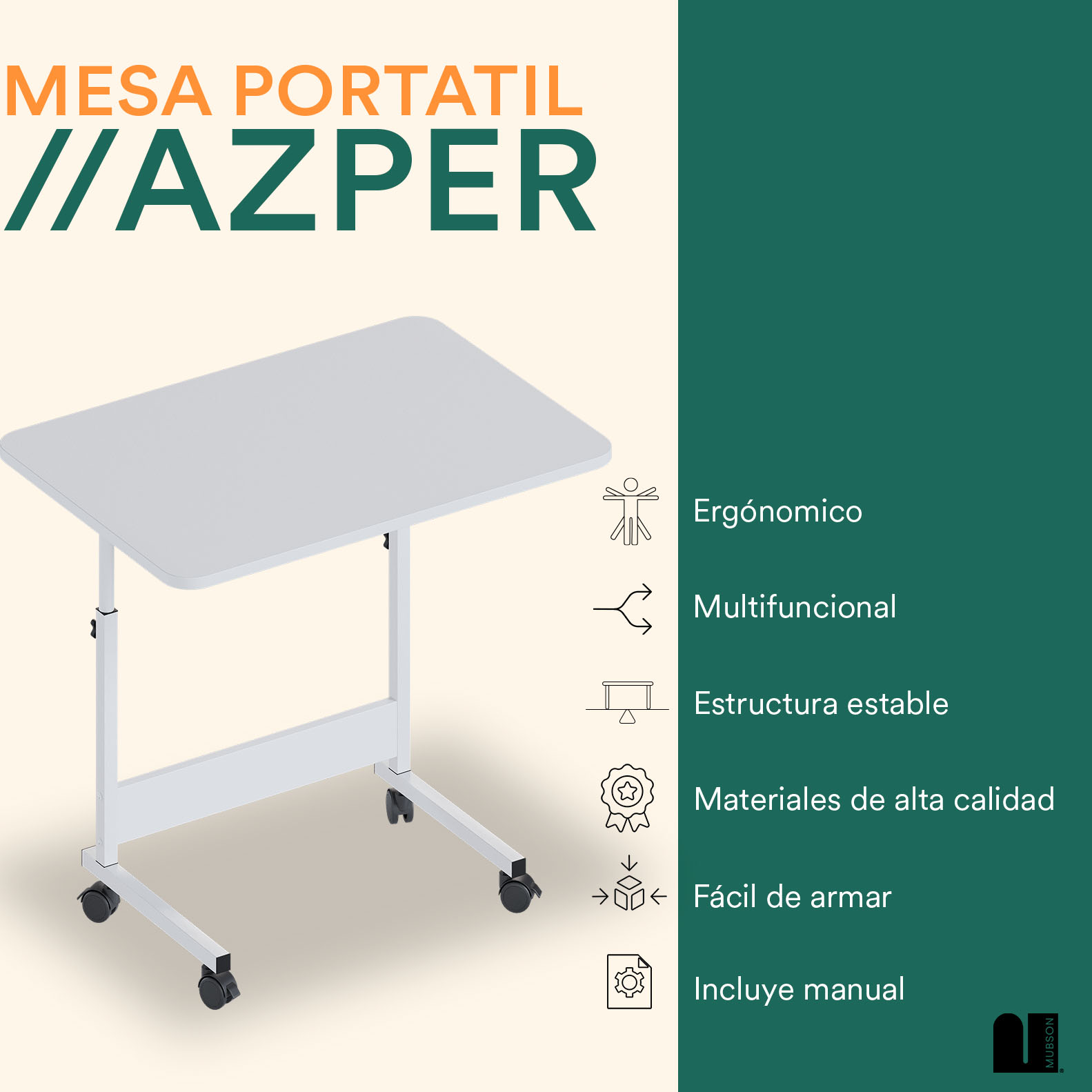 Foto 3 pulgar | Mesa Auxiliar Mubson Escritorio Portátil Azper