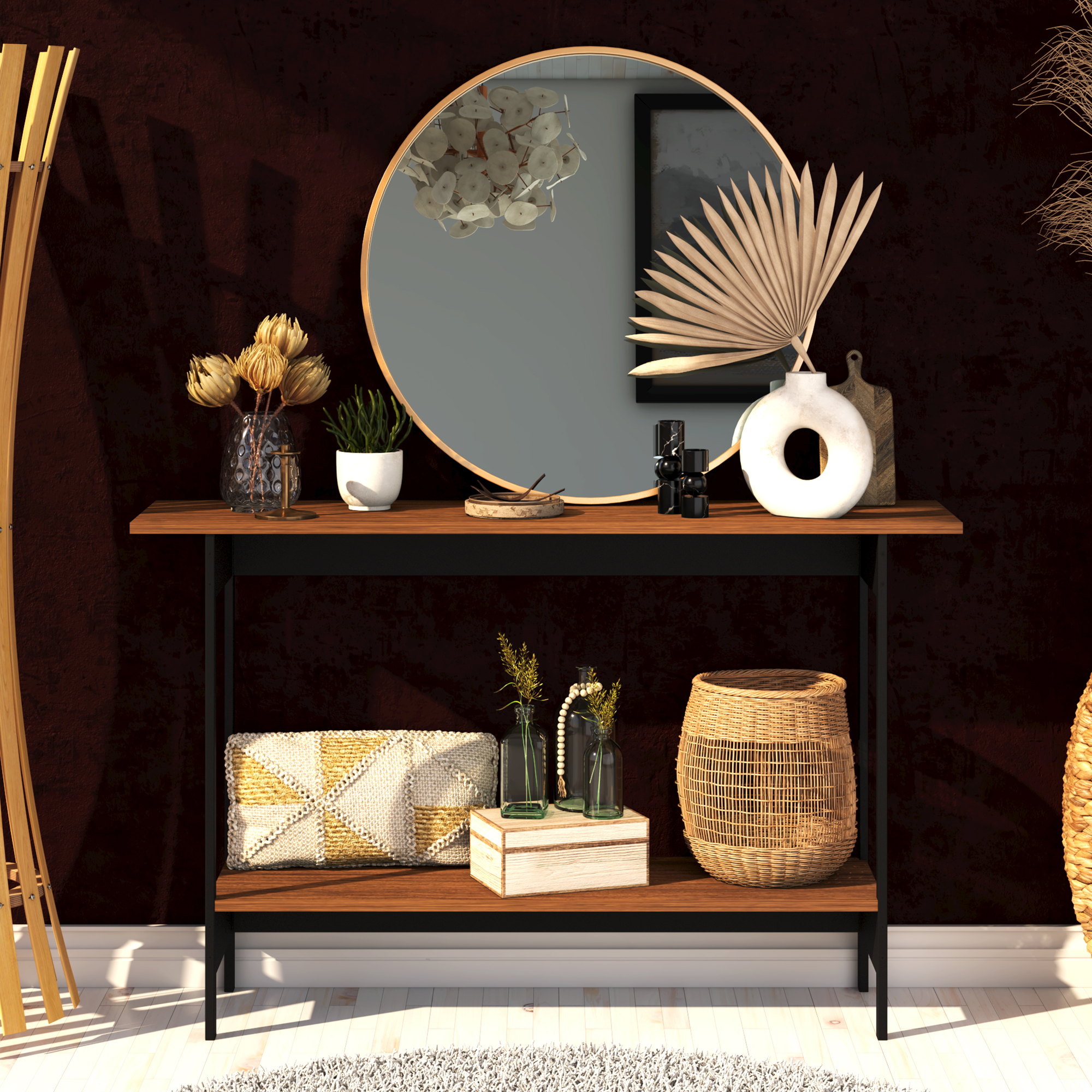 Foto 4 pulgar | Mesa de Pasillo Recibidor Organizador Credenza Mesa Auxiliar Playcon 120.4 X 75 cm Tablero Texturizado Tzalam Y Negro