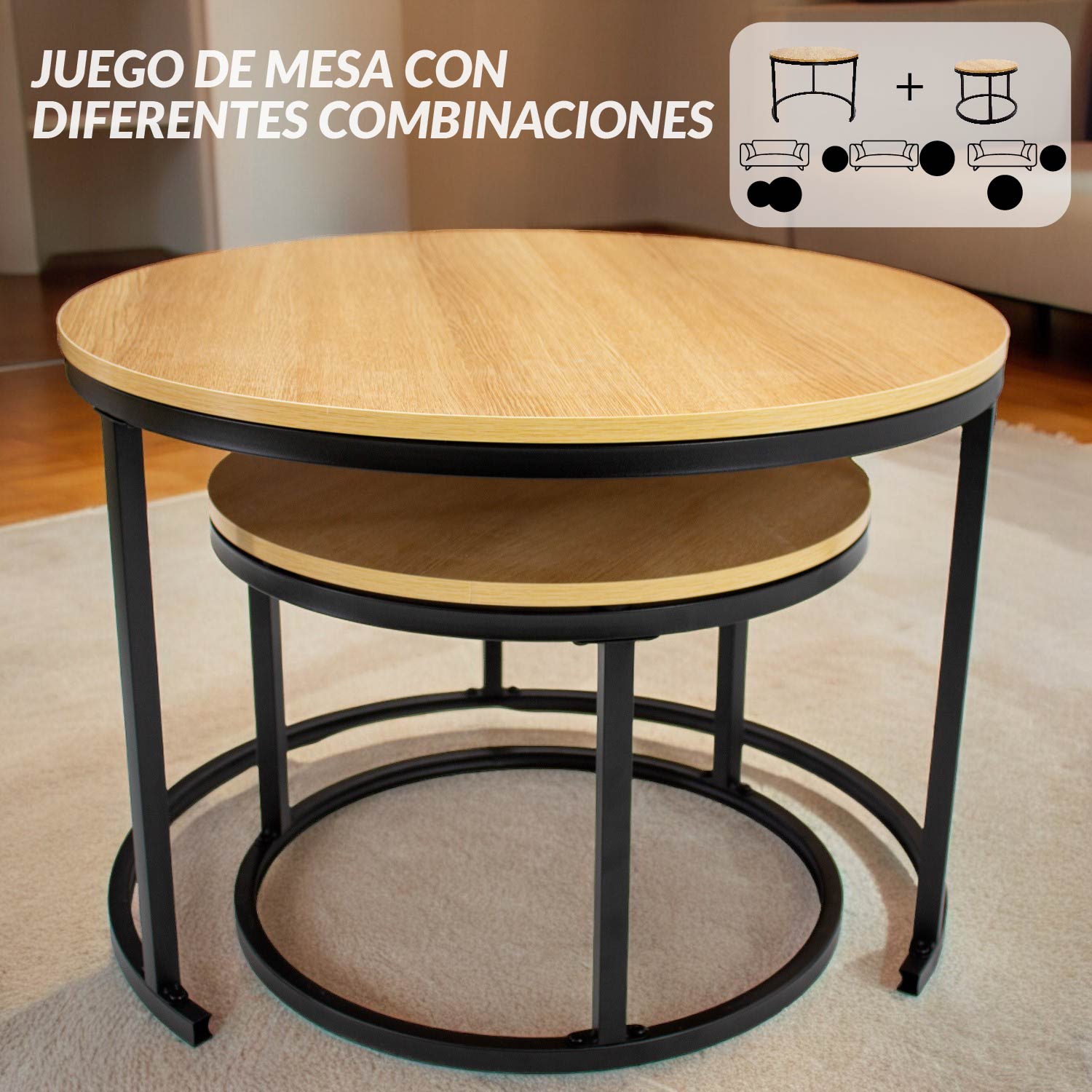 Foto 7 pulgar | Juego de 2 Mesas Ilios Innova Jmr-maple color Maple Redondas