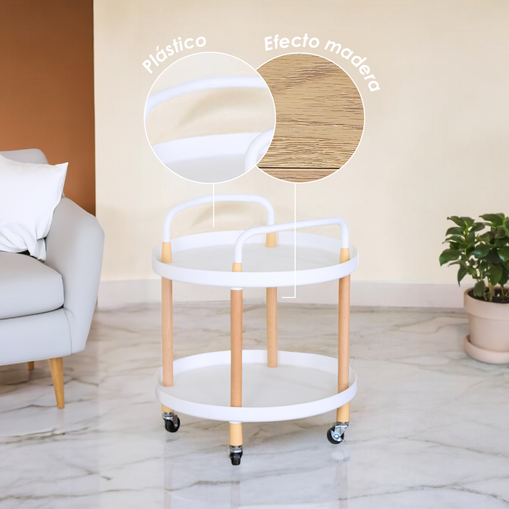 Foto 4 pulgar | Mesa Auxiliar Redonda con Ruedas Ilios Innova MA-02B/GDX Blanca de 2 Niveles
