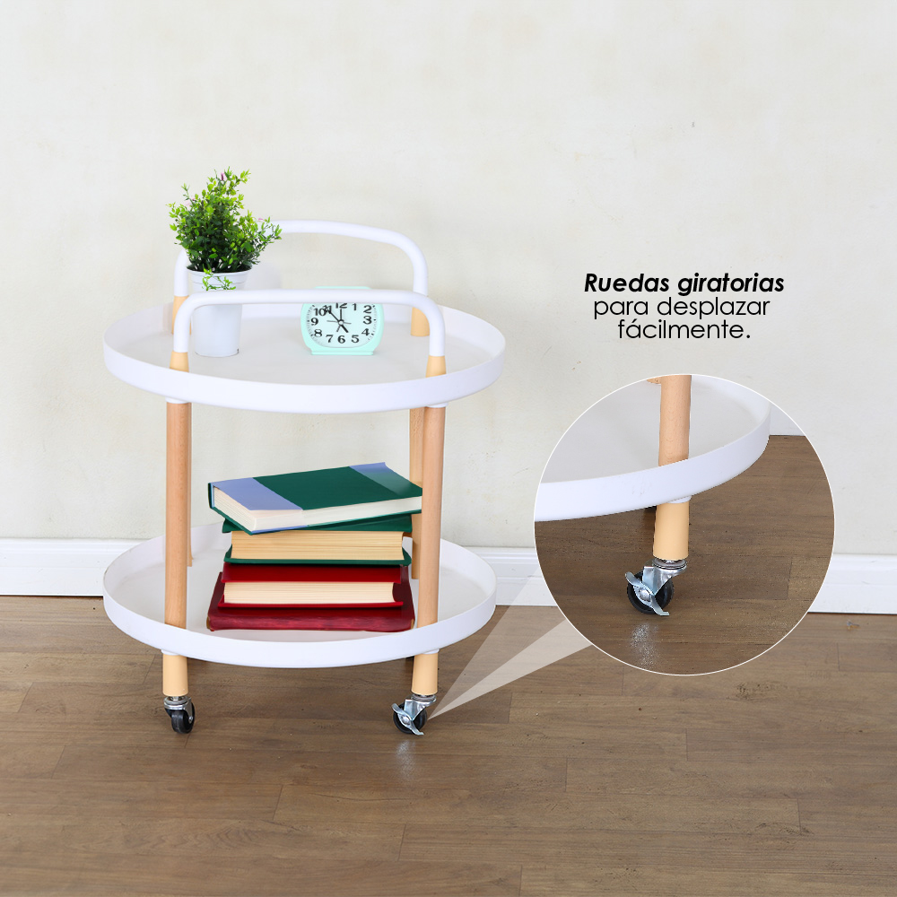 Foto 5 | Mesa Auxiliar Redonda con Ruedas Ilios Innova MA-02B/GDX Blanca de 2 Niveles