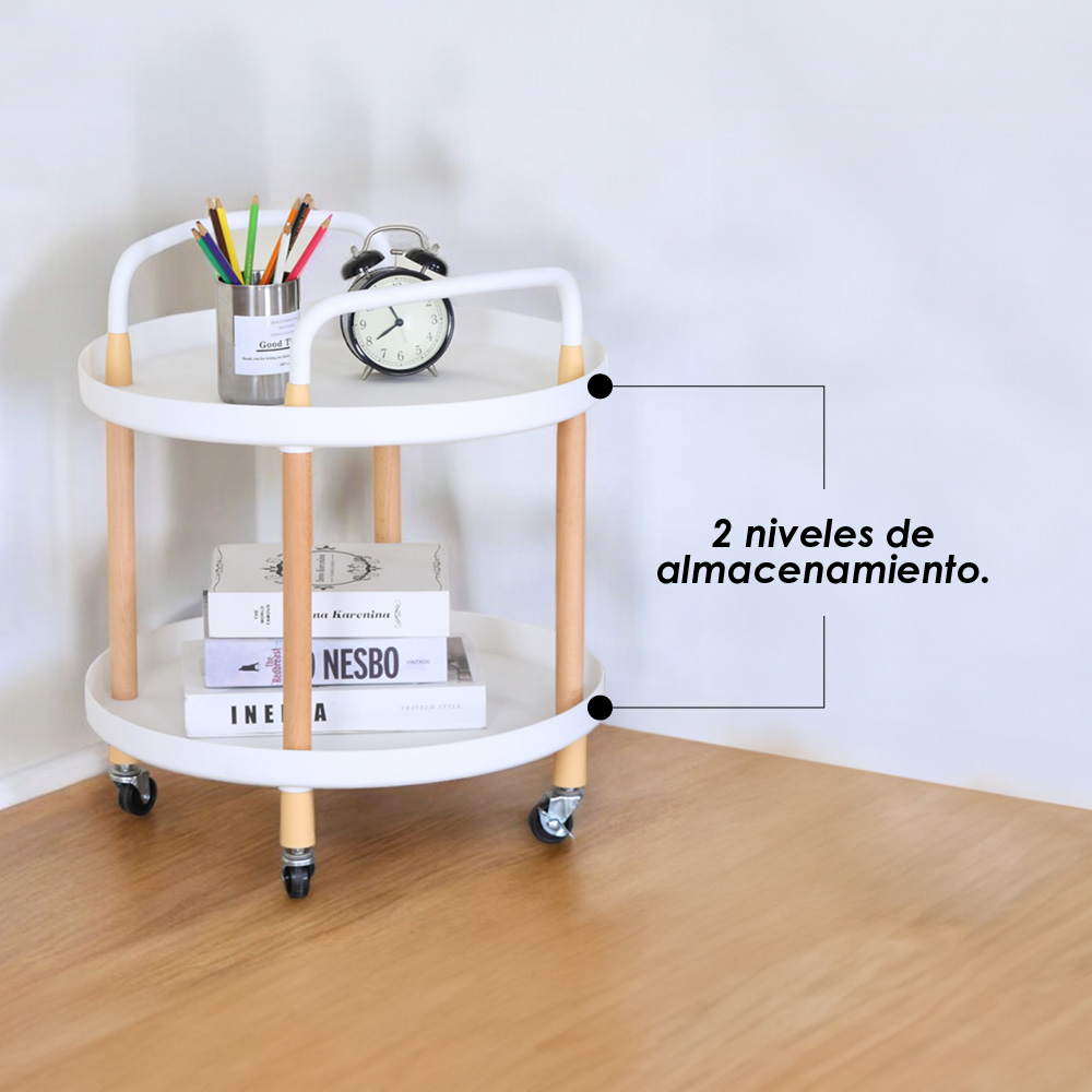 Foto 7 pulgar | Mesa Auxiliar Redonda con Ruedas Ilios Innova MA-02B/GDX Blanca de 2 Niveles
