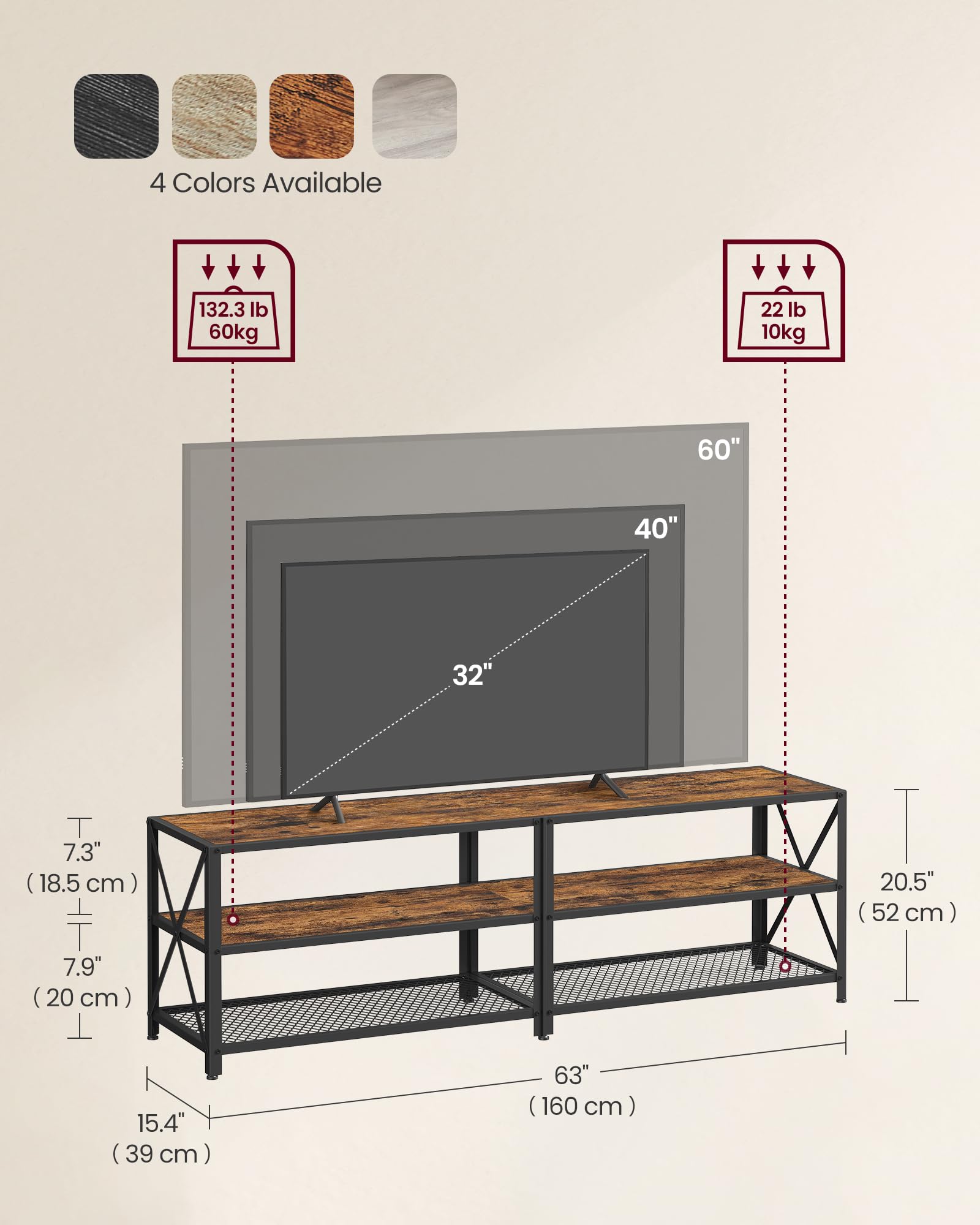 Foto 6 pulgar | Soporte De Tv Vasagle Para Televisores De Hasta 70 Pulgadas Con Estantes De Almacenamiento, Color Marrón