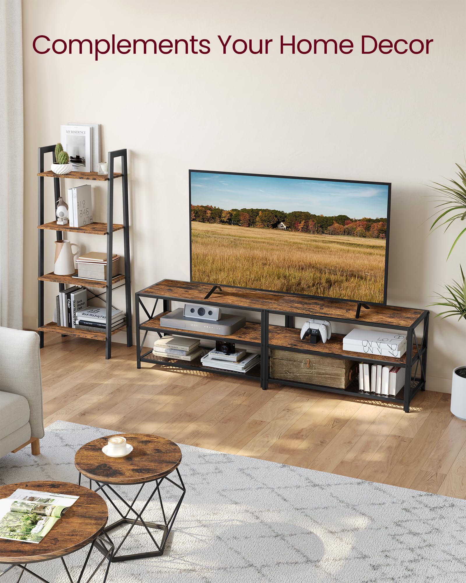 Foto 4 | Soporte De Tv Vasagle Para Televisores De Hasta 75 Pulgadas Con Almacenamiento, Color Marrón Rústico