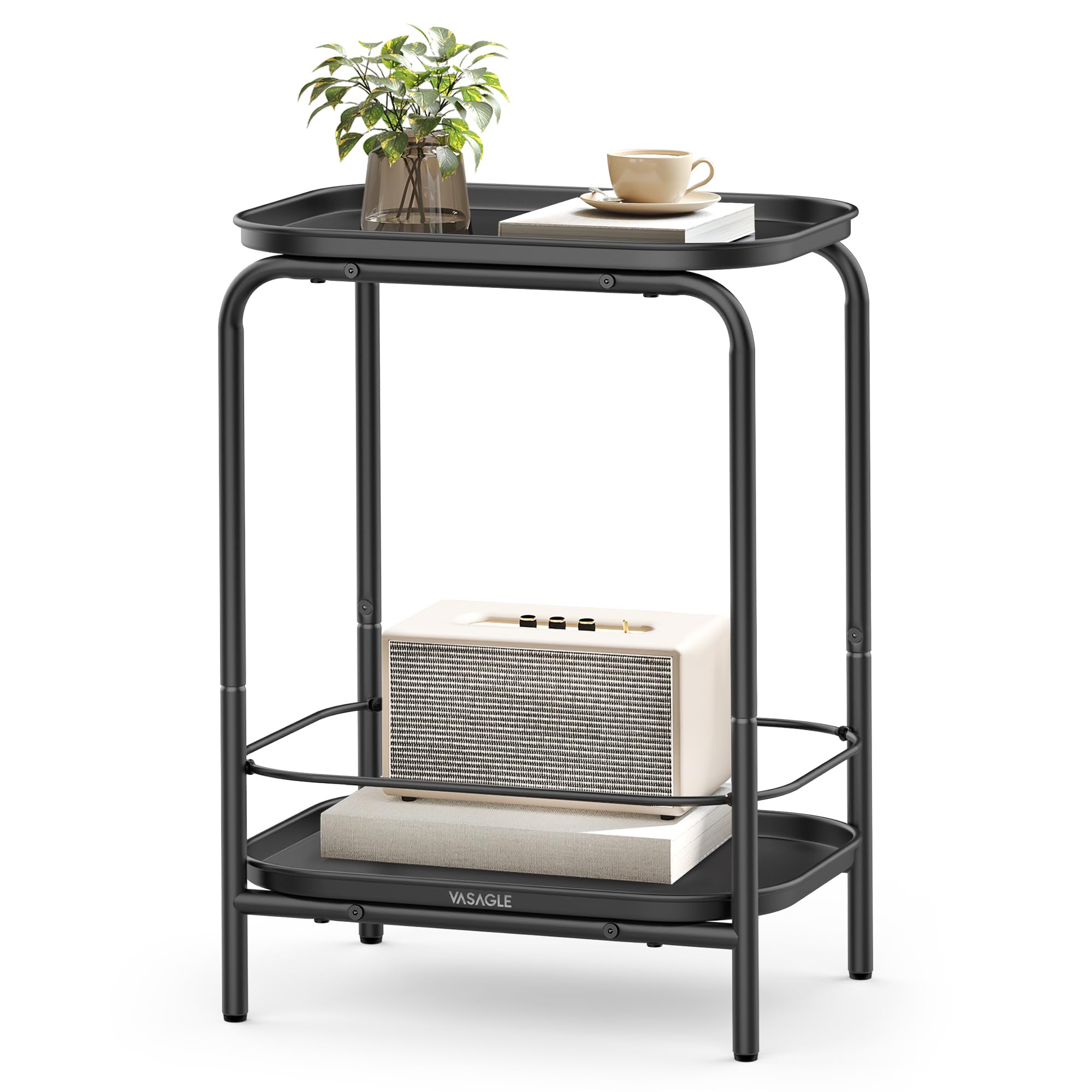 Mesa Auxiliar Vasagle De 2 Niveles Para Exteriores Con Tinta Negra Ulet243b01 $734