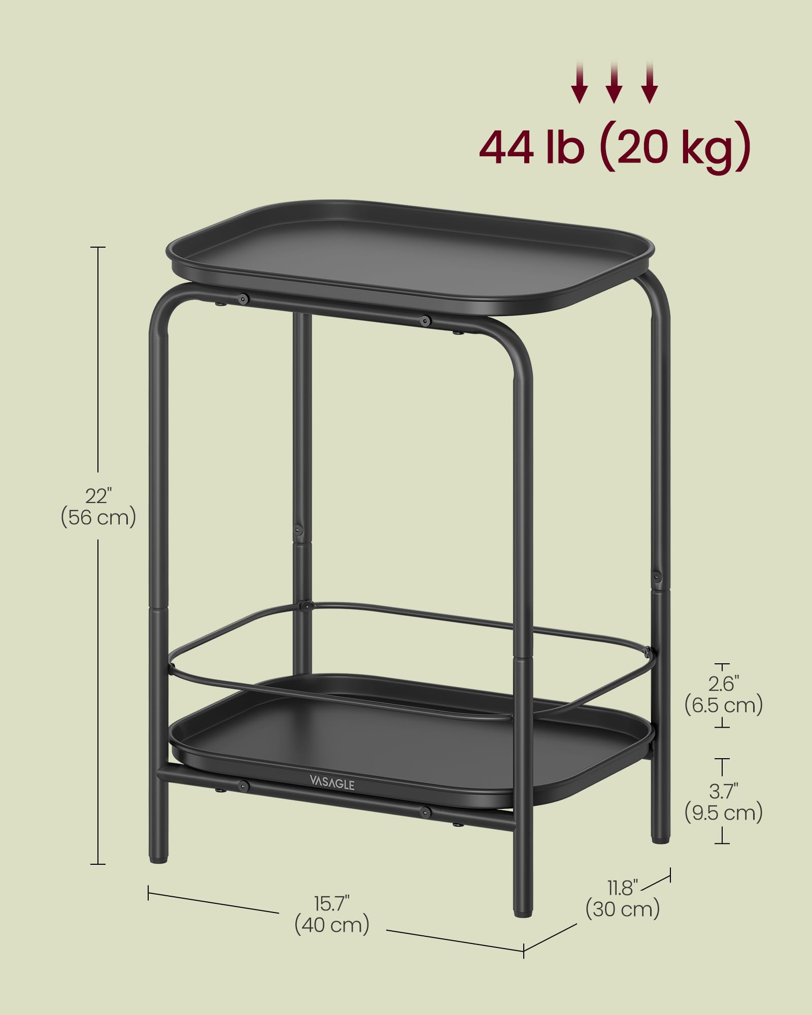 Foto 7 pulgar | Mesa Auxiliar Vasagle De 2 Niveles Para Exteriores Con Tinta Negra Ulet243b01