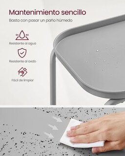 Foto 4 | Vasagle Mesa Auxiliar De 2 Niveles De Metal, Mesa De Centro Pequeña, Mesita De Noche Con Bandeja, Gris Paloma Mlet243g0