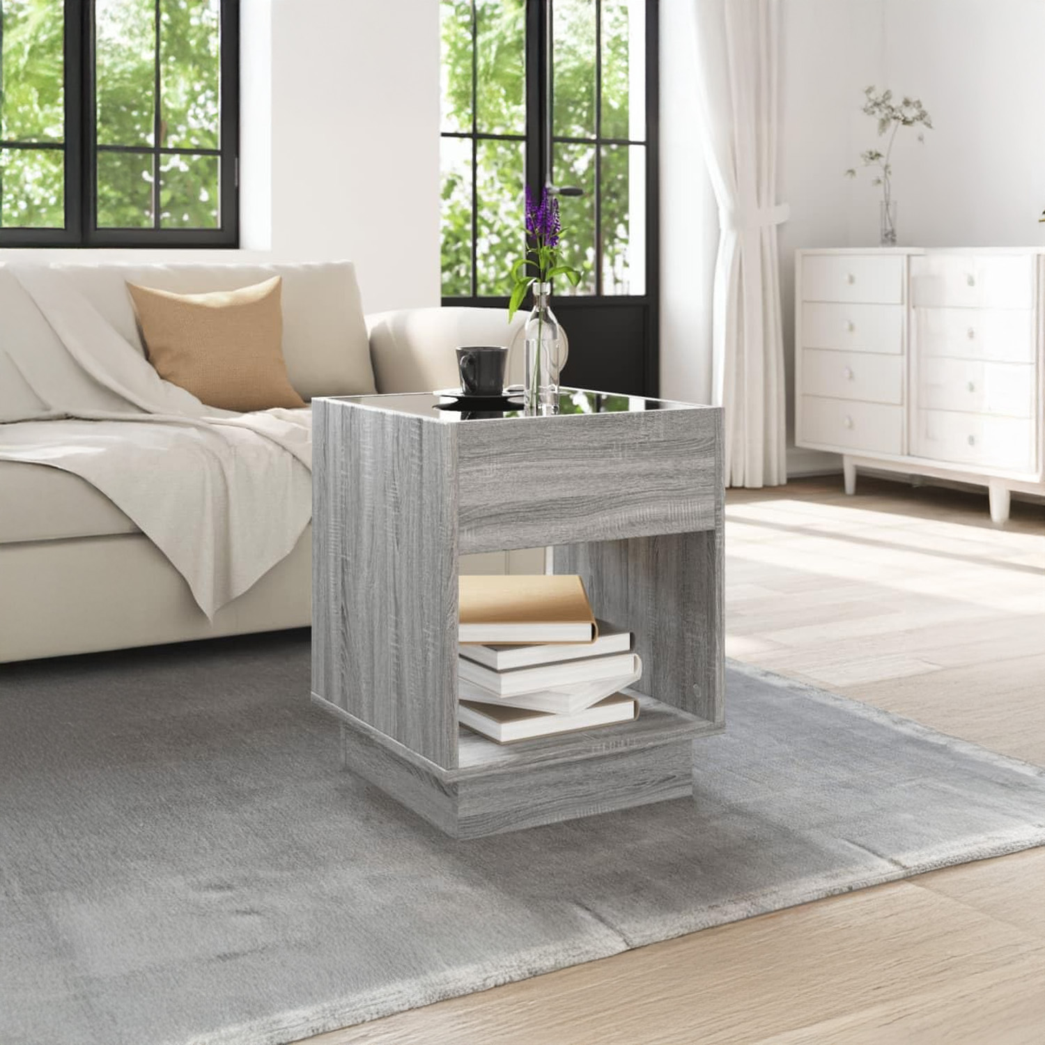 Foto 1 | Bossa Mesa Auxiliar Cuadrada Gris Haifa Con Luz Led Decorativa Efecto Infinito Para Sala O Recamara