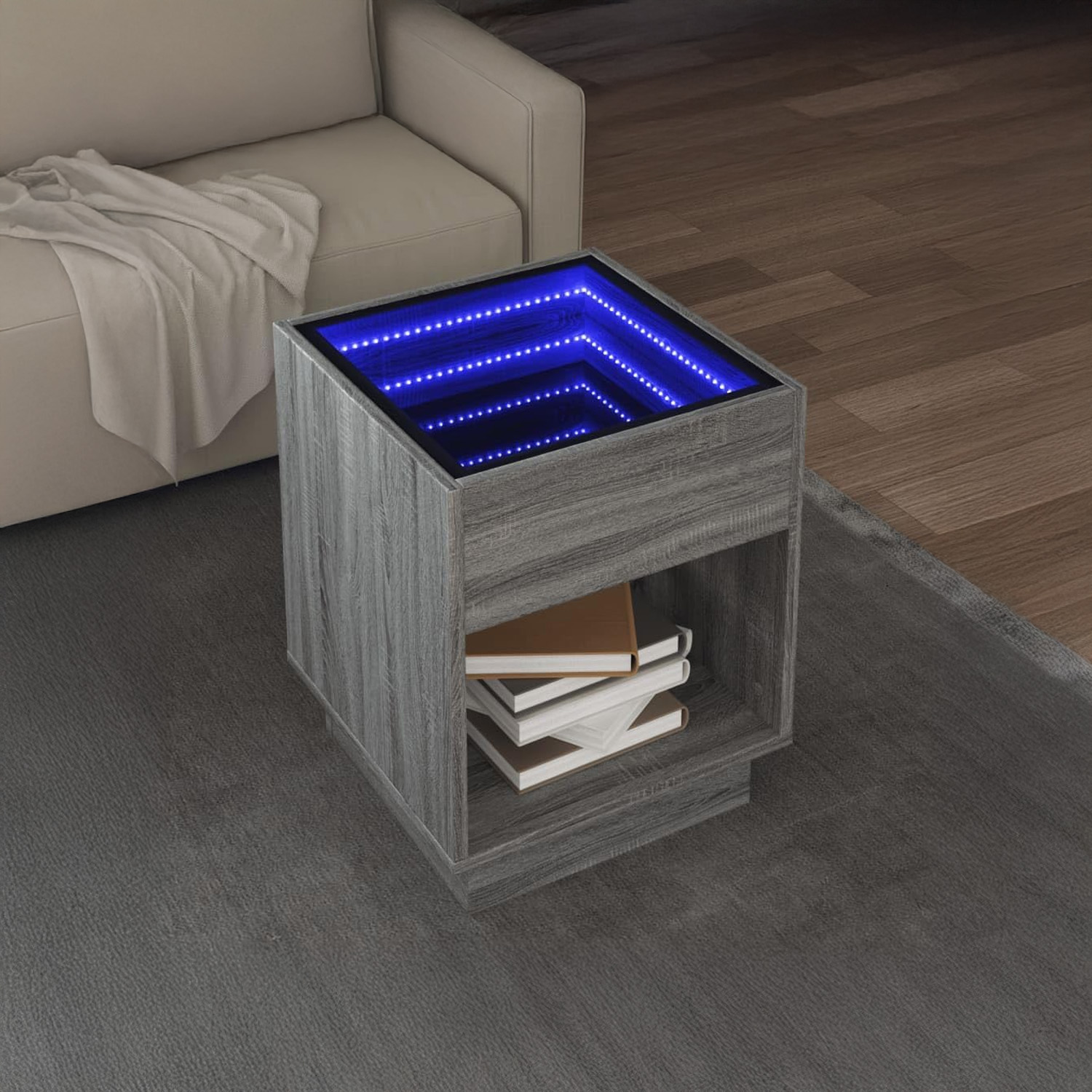 Foto 7 pulgar | Bossa Mesa Auxiliar Cuadrada Gris Haifa Con Luz Led Decorativa Efecto Infinito Para Sala O Recamara