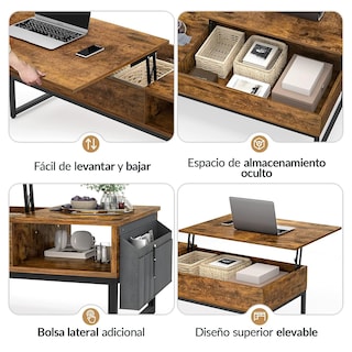 Foto 2 | Bossa Mesa De Centro Elevable Con Almacenamiento Altaria | Diseño Rústico | 2 Compartimentos |Bolsa Lateral |E