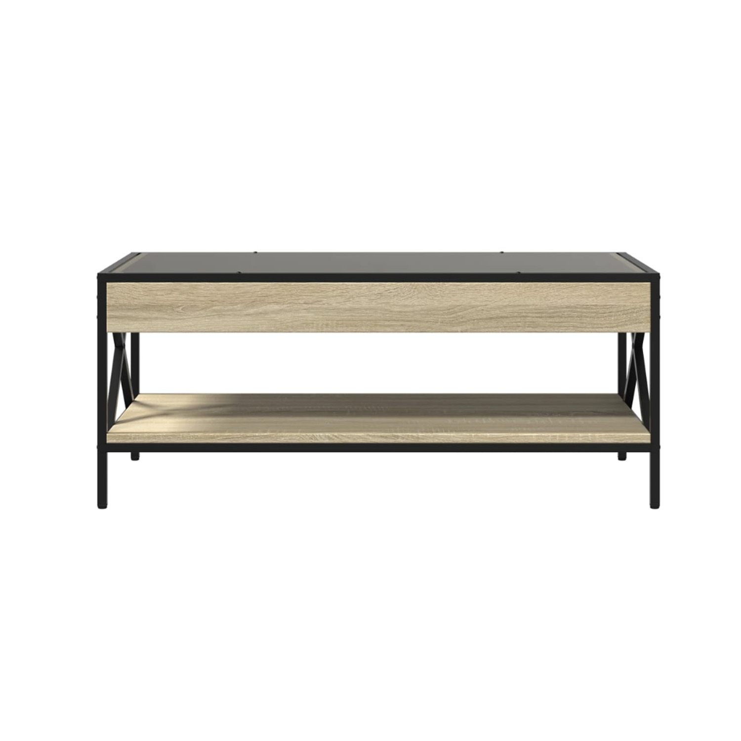 Foto 1 | Mesa de Centro Bossa Industrial con Estante Salisbury Vidrio Metal Negro Acabado en Madera Clara 2 Niveles