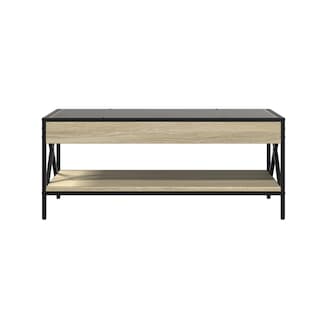 Foto 1 | Mesa de Centro Bossa Industrial con Estante Salisbury Vidrio Metal Negro Acabado en Madera Clara 2 Niveles