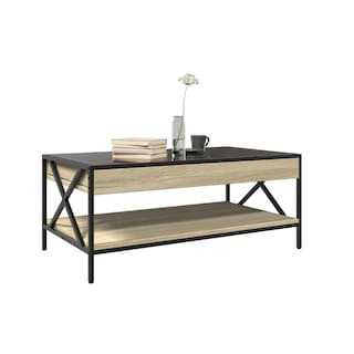 Foto 3 | Mesa de Centro Bossa Industrial con Estante Salisbury Vidrio Metal Negro Acabado en Madera Clara 2 Niveles