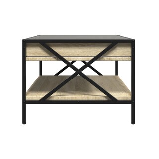 Foto 4 | Mesa de Centro Bossa Industrial con Estante Salisbury Vidrio Metal Negro Acabado en Madera Clara 2 Niveles