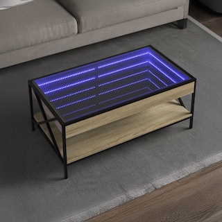 Foto 5 | Mesa de Centro Bossa Industrial con Estante Salisbury Vidrio Metal Negro Acabado en Madera Clara 2 Niveles