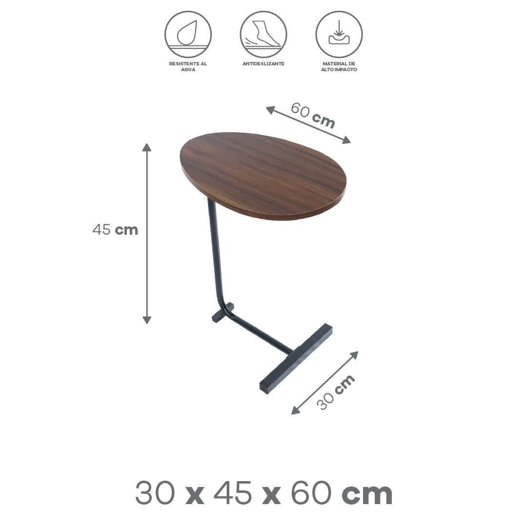 Foto 3 pulgar | Mesa Lateral De Madera Con Base Tubular Metálica – 30x45x60 Cm, Modelo Cb014