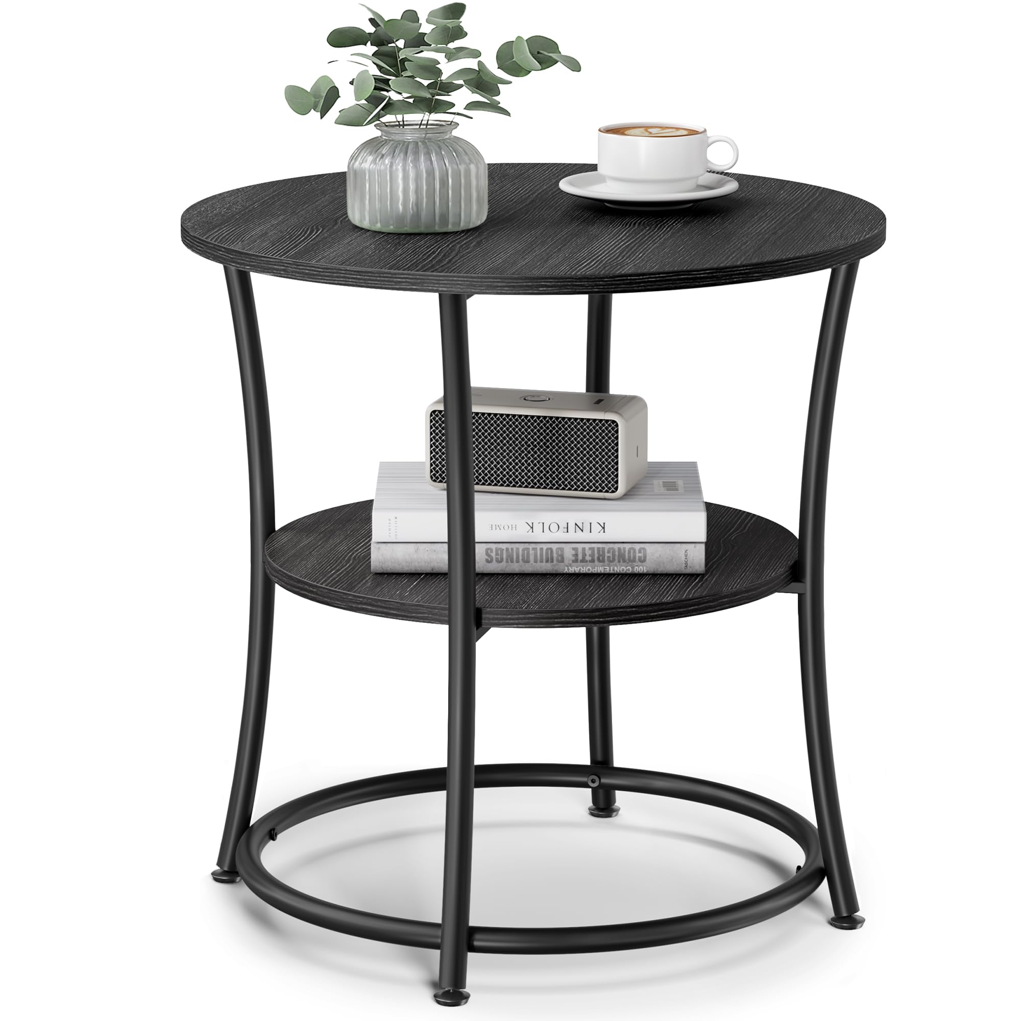 Mesa Auxiliar Vasagle Con 2 Estantes Redondos Gris Y Negro