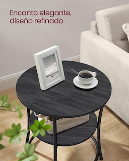 Foto 3 | Mesa Auxiliar Vasagle Con 2 Estantes Redondos Gris Y Negro