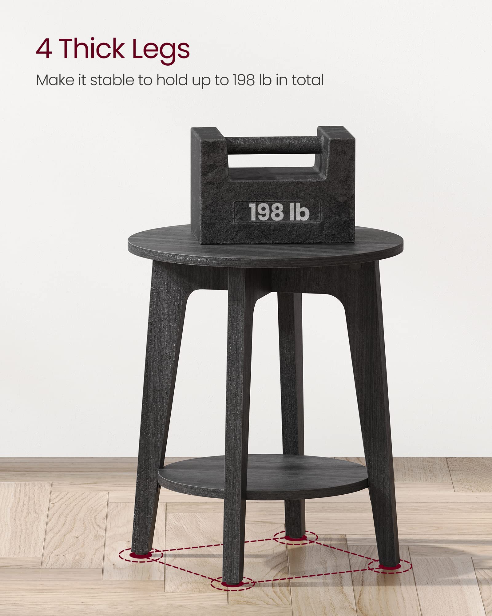Foto 7 | Mesa Auxiliar Vasagle Redonda Pequeña Con Estante Inferior, Gris Antracita - Venta Internacional.