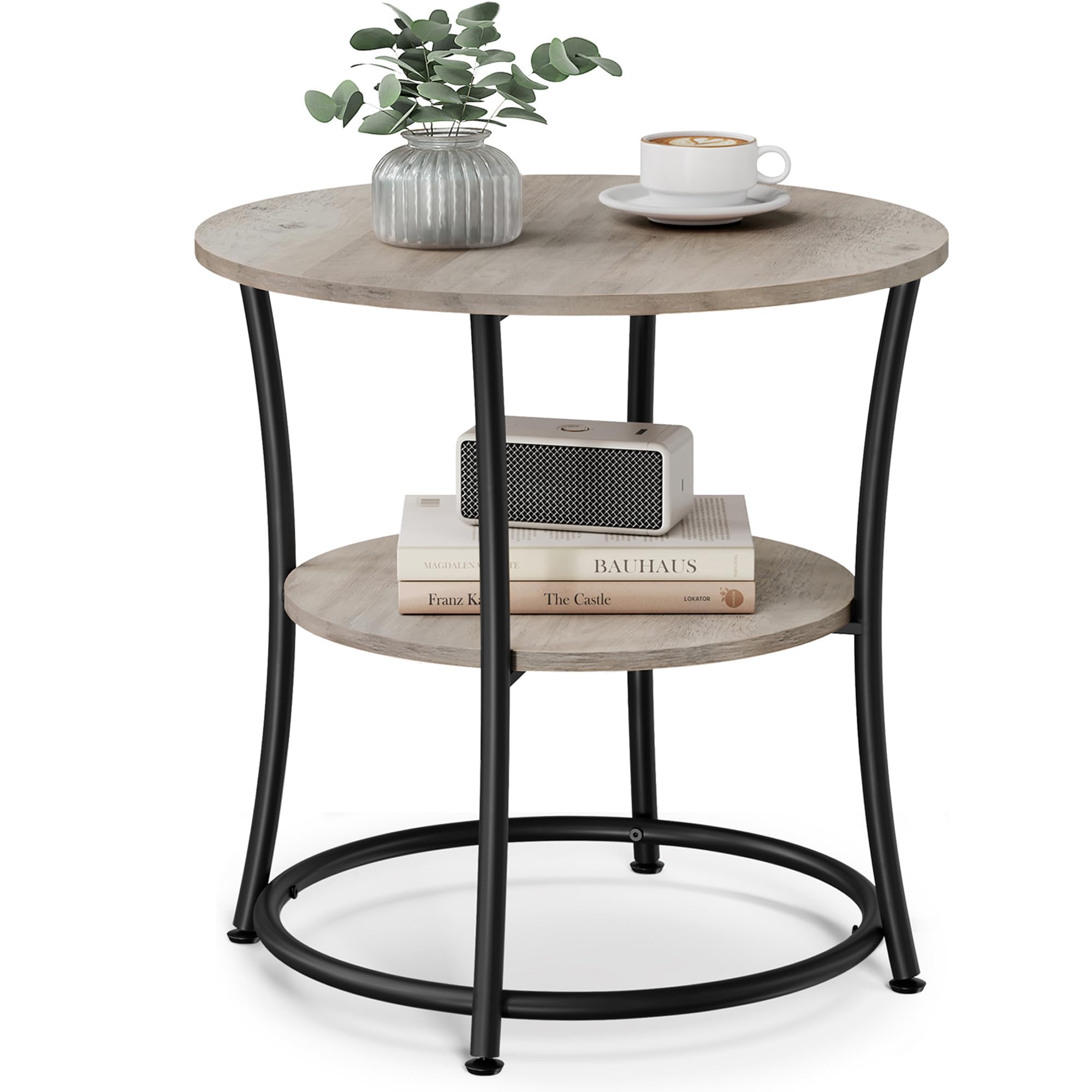 Mesa Auxiliar Redonda Vasagle Con 2 Estantes De Almacenamiento En Color Gris/negro - Venta Internacional.