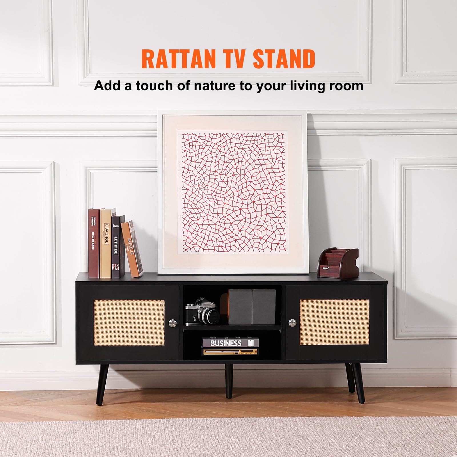 Foto 2 | Soporte De Tv Vevor Rattan Para Tv De 55 Pulgadas Con Estantes Ajustables - Venta Internacional.
